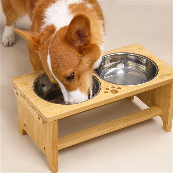 竹制ペット用食器台中型犬用猫用食器鉢ご飯皿給水鉢サイズm 竹製ペット食器台セットM 良木工房YOSHIKI YK-PFM 食器台 餌台