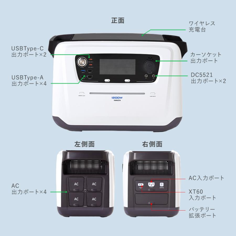 山善（YAMAZEN） ポータブル電源 リン酸鉄 ポタ電 1200W 大容量 1024Wh