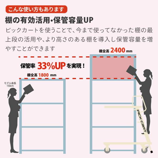 ステップ付き2段台車 ピックカート 脚立＆台車 最大積載質量150kg PKC02 ホワイト 業務用 脚立付台車 ステップカート 2段台車 踏み台 昇降 台車 脚立 台車＆脚立｜e-kurashi｜07