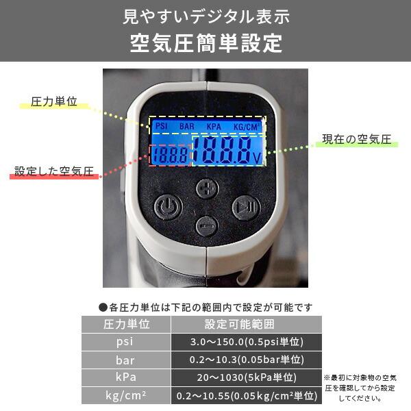 18V 充電式電動空気入れ 最高圧力1033kPa タイヤ 自動車 バイク 自転車