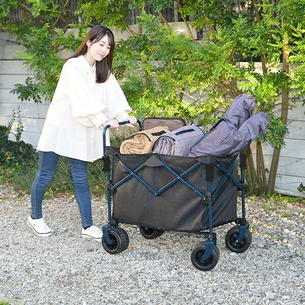 山善（YAMAZEN） アウトドアワゴン ハンドル付きバスケットキャリー