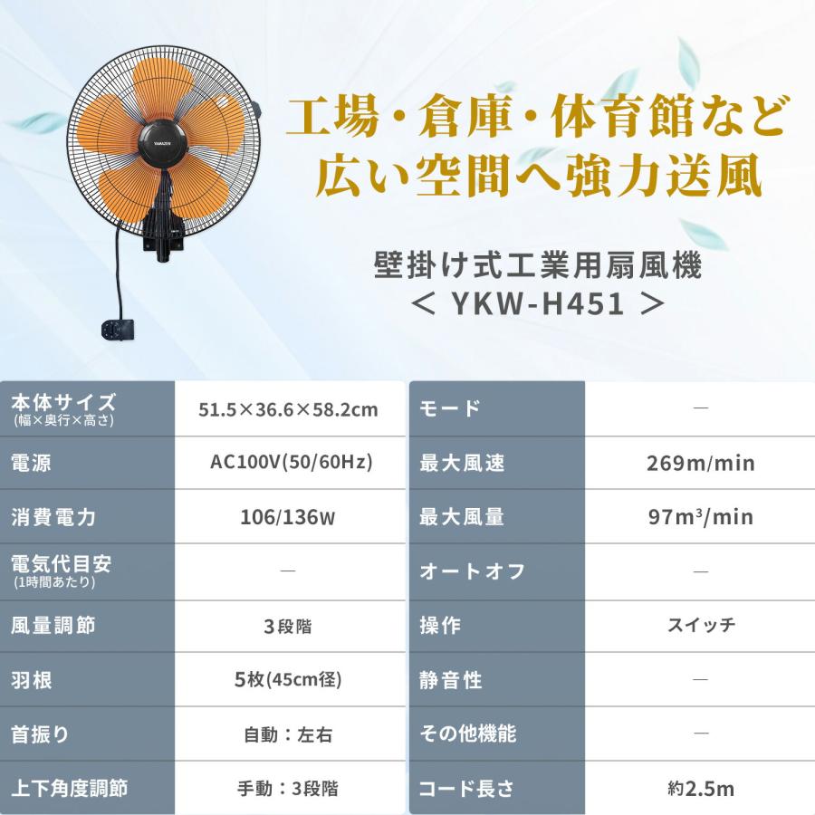 山善（YAMAZEN） 工場扇 羽根径45cm 壁掛式 壁掛け式 工場扇風機 大型