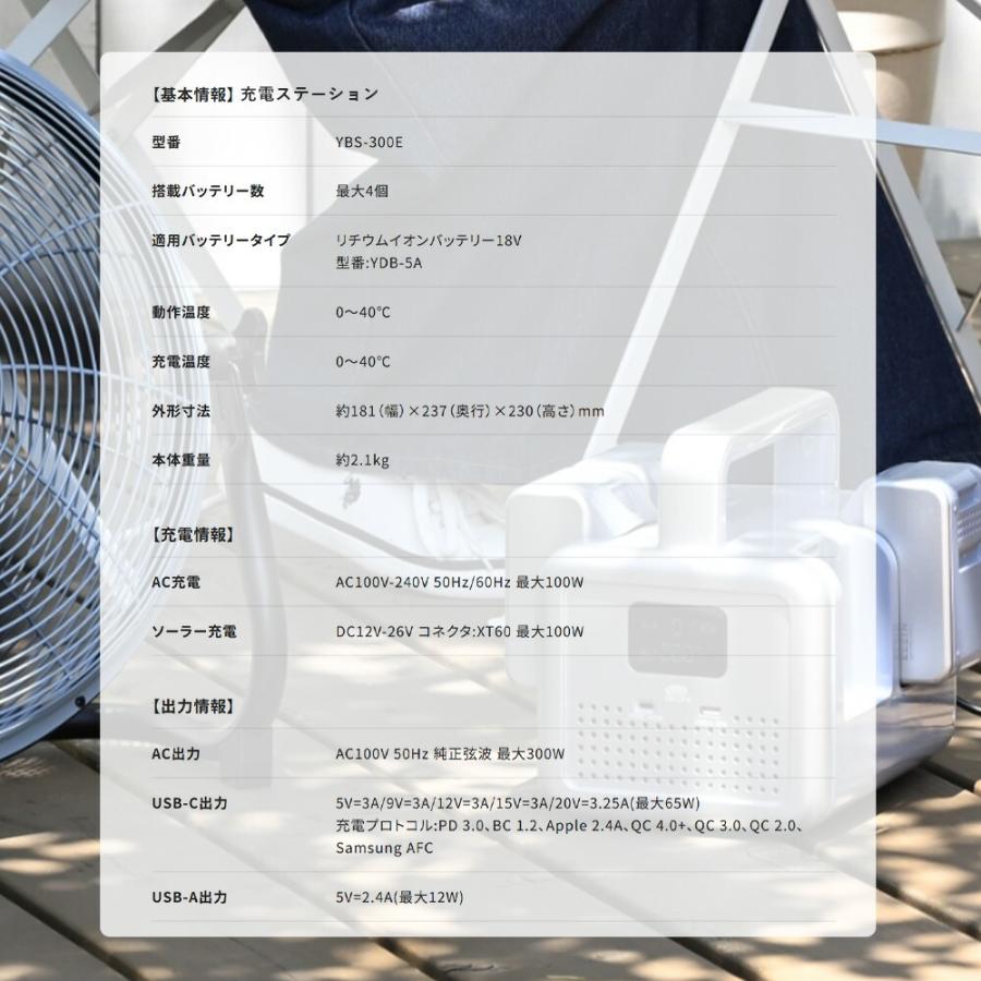 ポータブル電源 ポタ電 モバイルバッテリー リチウムイオン バッテリー 電池パック 急速充電器 電池 充電池 YBS-300E/YBD-5A 山善 YAMAZEN エレイン ELEINの画像