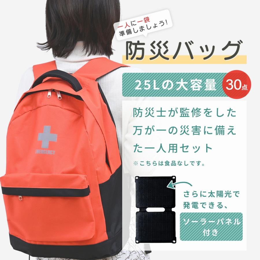 防災グッズ 防災セット 防災士監修 一次避難用 25L 災害対策30点セット 7.5W相当ソーラーパネル付 非常用 防災リュック バック バッグ YBG-30BB/YRSB-M75 山善 | 山善 | 03