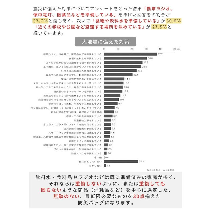 防災グッズ 防災セット 防災士監修 一次避難用 災害対策30点セット 10W相当ソーラーパネル付 1人用 非常用 防災リュック バック バッグ YBG-30/YRSB-M100 山善 | 山善 | 06