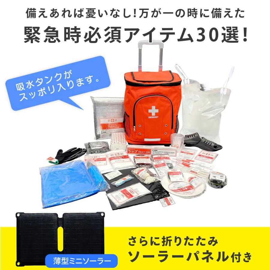 リュック＆キャリー型 防災バッグ 防災グッズ 30点セット 10W相当ソーラーパネル付 防災セット 避難セット 避難リュック YRSB-M100+YKB-30R 山善 | 山善 | 03