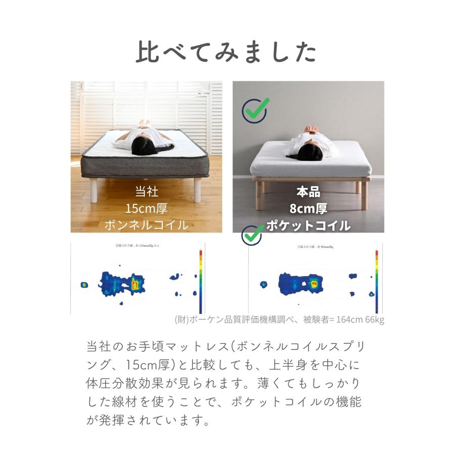 山善（YAMAZEN） マットレス ダブル 硬め ポケットコイル 薄型 厚さ9cm