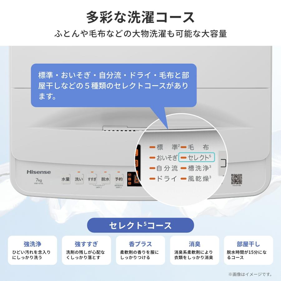ハイセンス（HISENSE） 洗濯機 7.0kg 縦型 全自動洗濯機 HW-K70L 最短