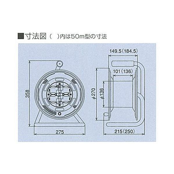 HATAYA（ハタヤ） シンタイガーレインボーリール 漏電遮断器付 3心 50m