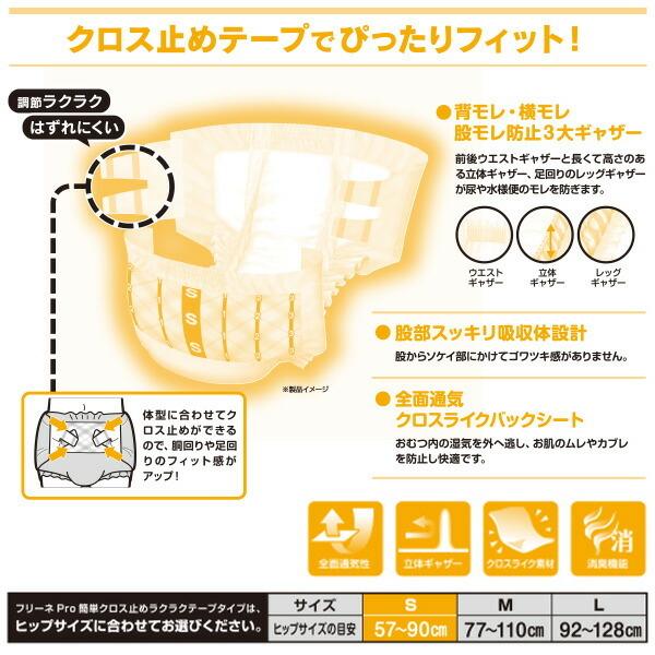 フリーネ　簡単クロス止め　ラクラクテープタイプ Ｓ　34枚入り　３袋 第一衛材 フリーネPro 大人用 紙おむつ 簡単クロス止め ラクラクテープ