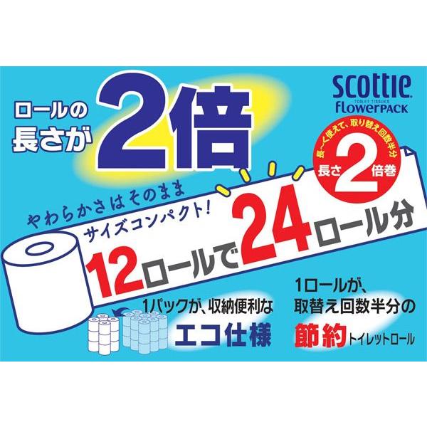 スコッティ フラワーパック2倍巻き12ロール(シングル)12ロール(1パック)×4入セット 15311 トイレット ペーパー トイレ用品 消耗品 日用品|くらしのeショップ|02