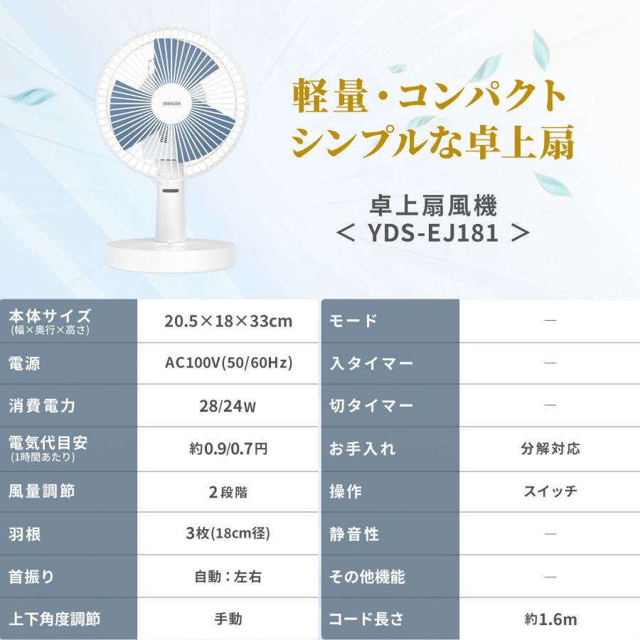 山善（YAMAZEN） 扇風機 卓上扇風機 デスクファン 風量2段階 左右首
