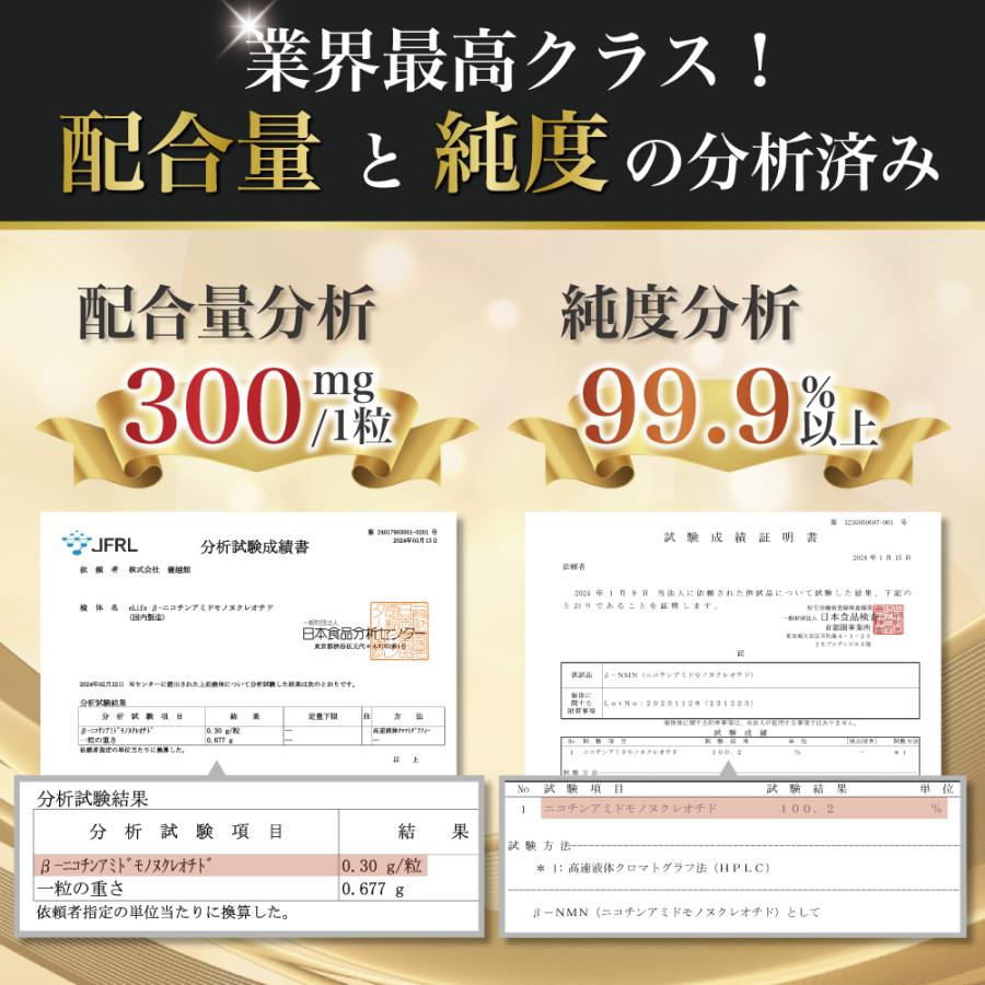 NMN サプリメント 9000mg 最高純度99.9%以上　レスベラトロール 375mg 栄養機能食品 GMP認証工場　国内製造 eLife（イーライフ）公式 | eLife（健康＆美容） | 07