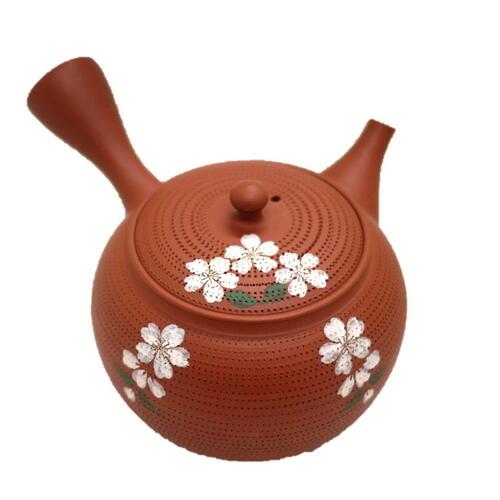 常滑焼 手造 朱泥しだれ桜急須 二代玉光作 2合用 送料無料（北海道