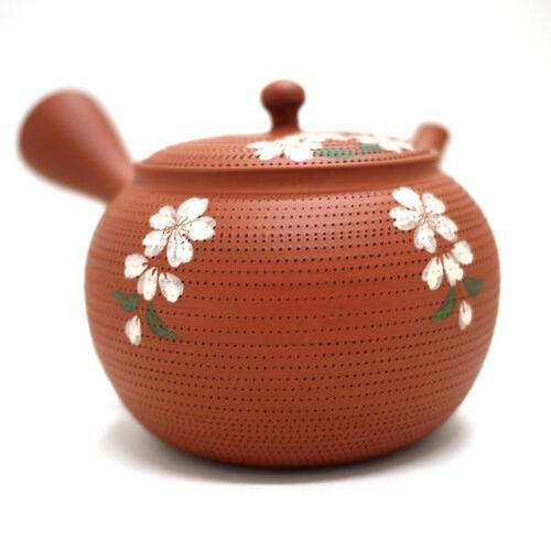 常滑焼 手造 朱泥しだれ桜急須 二代玉光作 2合用 送料無料（北海道