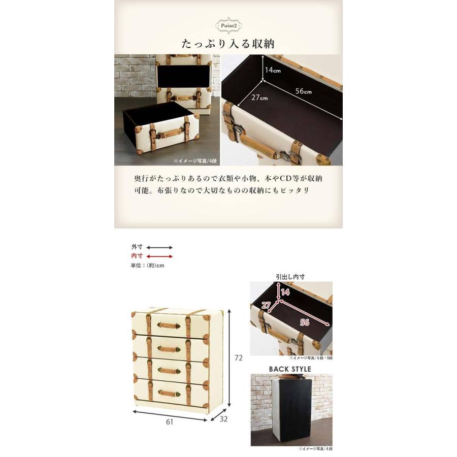 アンティーク風 チェスト ワイド4段 トランク トランクケース デザイン 