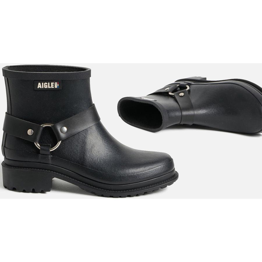 AIGLE ブラック 長靴 バックル付き24.5cm AIGLE（エーグル） マカダム ラバーブーツ レディース レインブーツ