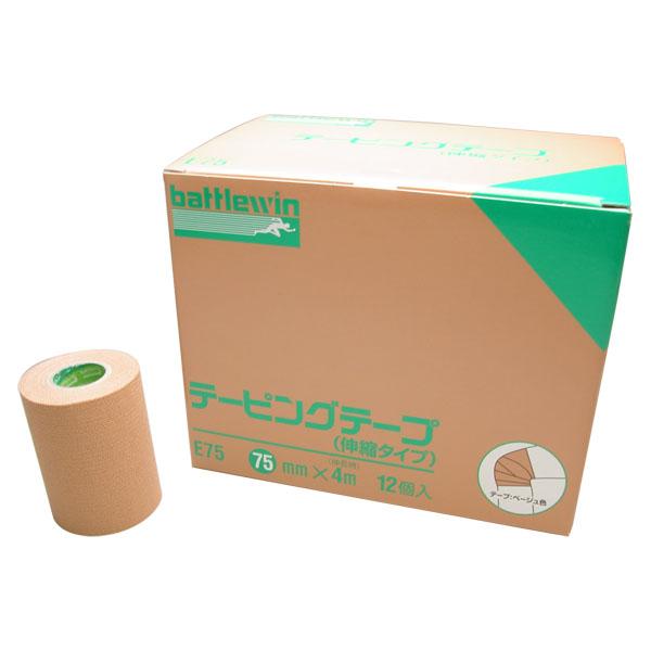 ニチバン NICHIBAN バトルウィン テーピングテープ Eタイプ 伸縮  75mm×伸長時4m ベージュ 1箱12巻 スポーツ 応急手当  E75 の商品画像