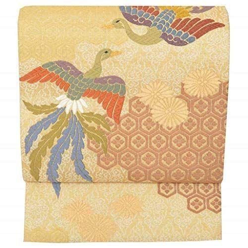 その他帯 着物ひととき 袋帯 リサイクル 帯 中古 リサイクル帯 正絹 結婚式 ふくろおび 未使用品 仕立て上がり 美品 菊 尾長鳥文様 黄色系