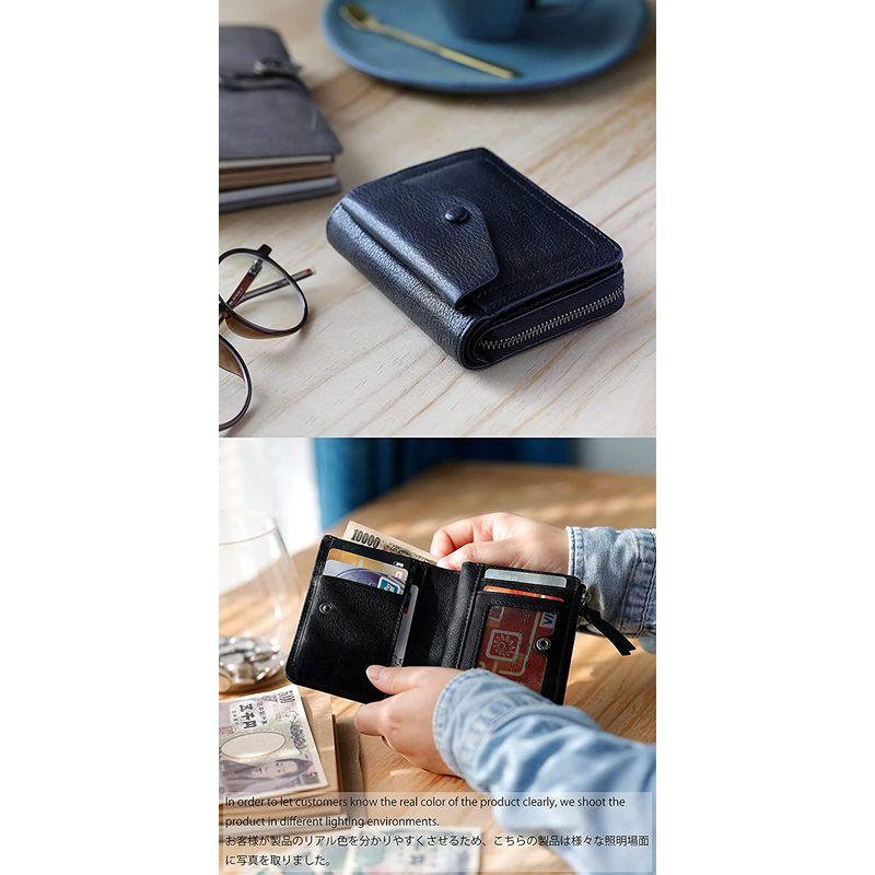 IJUN 財布 本革 二つ折り メンズ ファスナー 小銭入れ付き スキミング防止 タンニンなめし革 ヌメ革 スキミング防止 財布 本革 二つ折り メンズ ファスナー 小銭入れ付き タンニンなめし革 ヌメ革