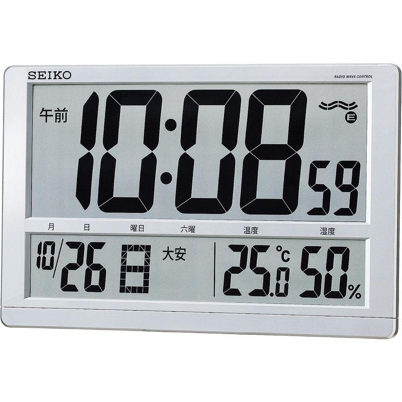セイコー クロック 掛け時計 置き時計 兼用 電波 デジタル カレンダー 六曜 温度 湿度 表示 大型 銀色 メタリック SQ433S SE 置き時計 