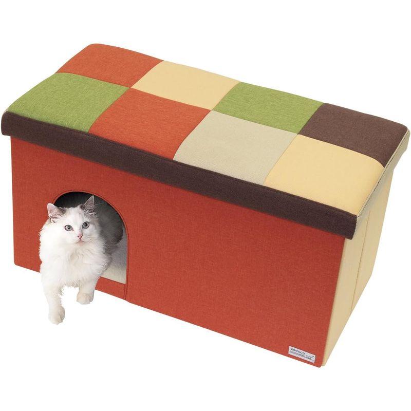 ペティオ (Petio) necoco ネココ キャットハウス&スツール オレンジモザイク ワイド Petio necoco ネココ キャットハウス&スツール オレンジモザイク ワイド 幅×奥行×高さ