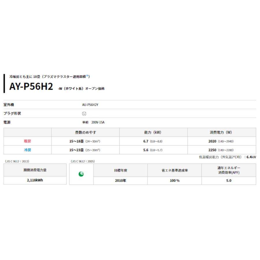 SHARP エアコンおもに18畳用 シャープ AY-P-Hシリーズ 2022年 SHARP エアコンおもに18畳用 シャープ AY-P-Hシリーズ 2022年