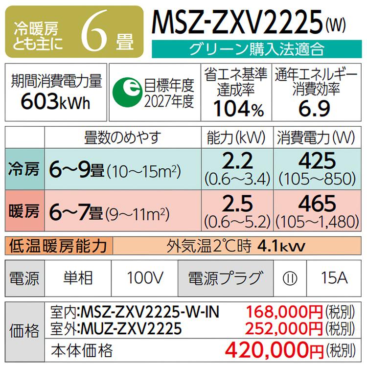 霧ヶ峰 標準取付工事費込 エアコン おもに6畳 三菱電機 Z