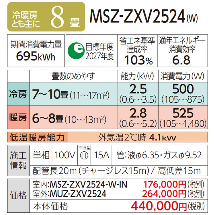 エアコン 主に8畳 三菱電機 霧ヶ峰 2024年 モデル Zシリーズ ホワイト エコモテック 単相100V MSZ-ZXV2524-W｜e-maxjapan｜11