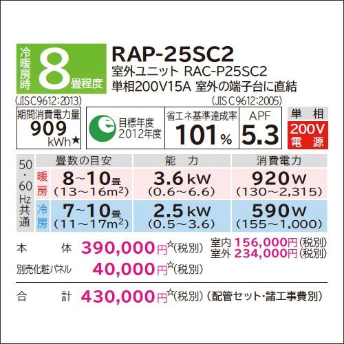 日立（HITACHI） RAP-25SC2 天井埋め込みエアコン1方向 8畳用 自動お