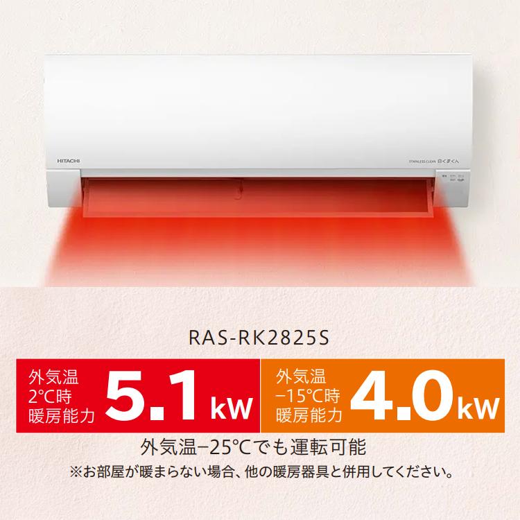 HITACHI 白くまくんRAS-V25E エアコン本体新品未使用 8畳用 メガ暖 白くまくん エアコン おもに8畳 日立 寒冷地向け RK