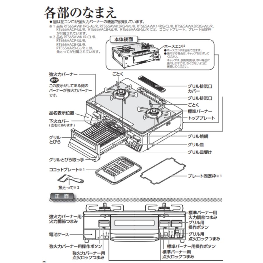 RTS65AWK14RG-CR-A13　リンナイ 都市ガス  ガスコンロ Rinnai  2口 右強火力 幅約59cm 料理  水無し両面焼きグリル 消火機能 安全装置｜e-maxjapan｜03