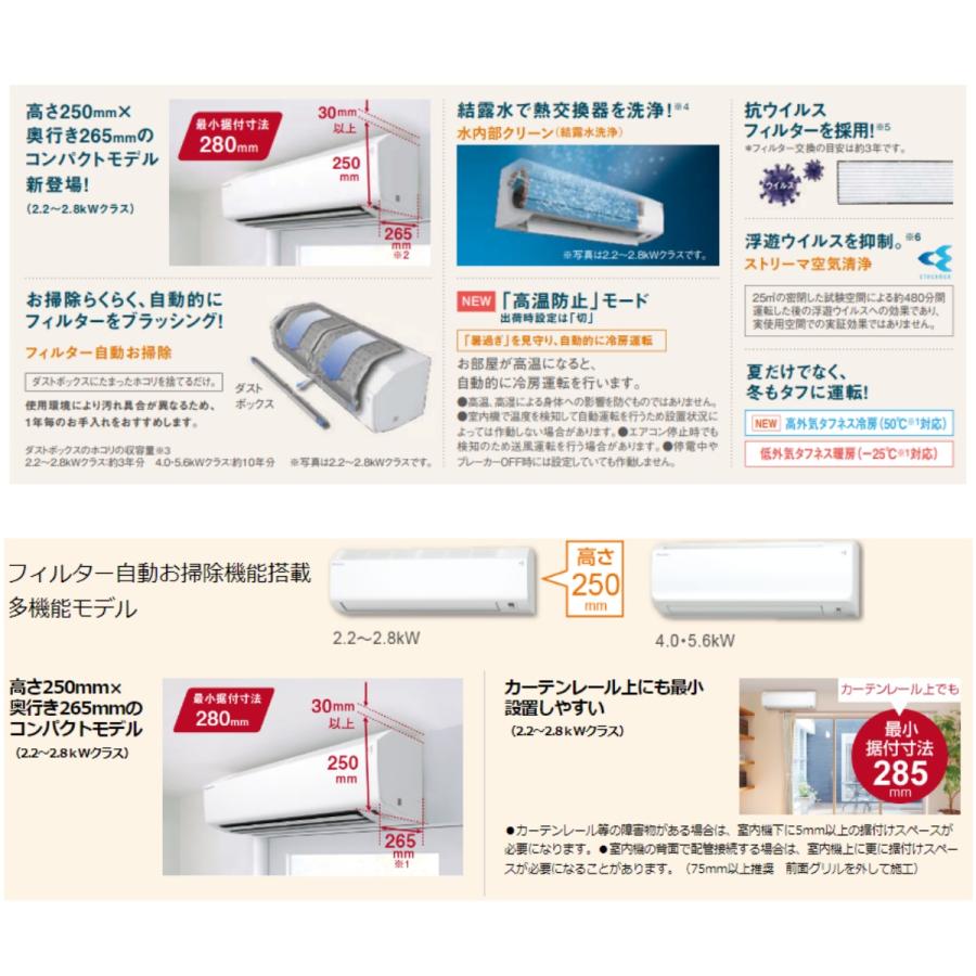 ダイキン エアコン ホワイト 冷暖房機能　２２型 室内機のみ。ストリーマエアコン スゴ暖 S283ATHP-W ダイキン エアコン おもに10畳 HXシリーズ ホワイト