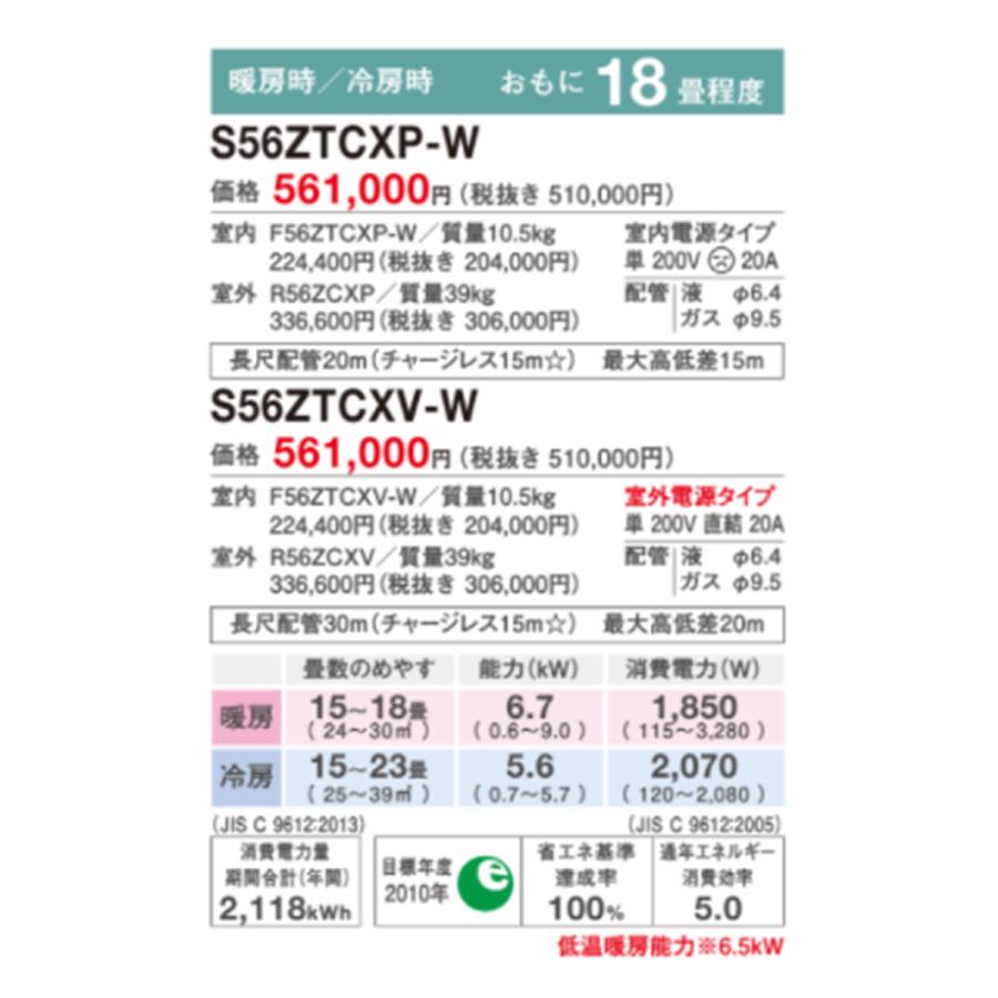 ストリーマ S56ZTCXP-W CXシリーズ ダイキン エアコン おもに18畳