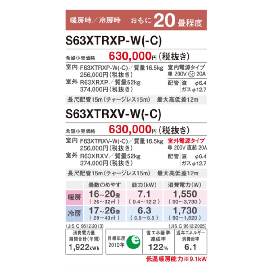 標準取付工事費込み ダイキン エアコン S63xtrxp W おもに20畳 Rxシリーズ うるさらx うるるとさらら 単相200v ルームエアコン 冷房 冷暖房 室内電源 S63xtrxp W Set イーマックスジャパン 通販 Yahoo ショッピング