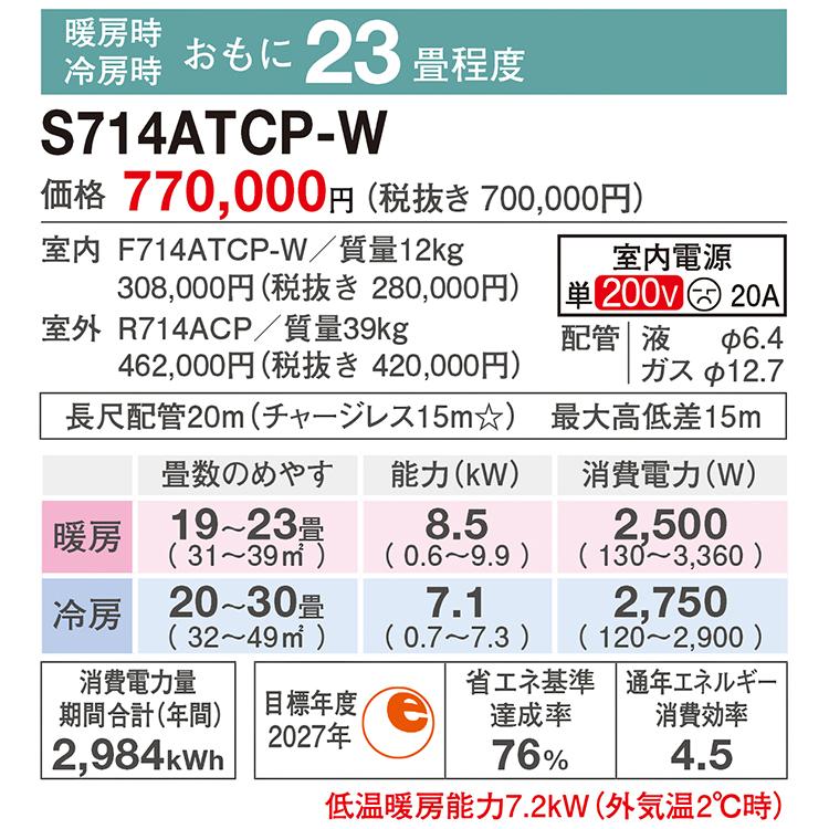 東京 神奈川地域限定 標準取付工事費込 エアコン おもに23畳 ダイキン 2024年 CX 冷暖房 除湿 ストリーマ 単相200V S714ATCP-W-TK｜e-maxjapan｜08