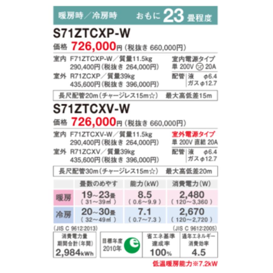 お取引中◆ダイキン S71XTCXP-W    CXシリーズ　お掃除+ストリーマ　おもに23畳用(単相200V)　2020年 Amazon | ダイキン S71XTCXP-W CXシリーズ2020年モデル ルームエアコン