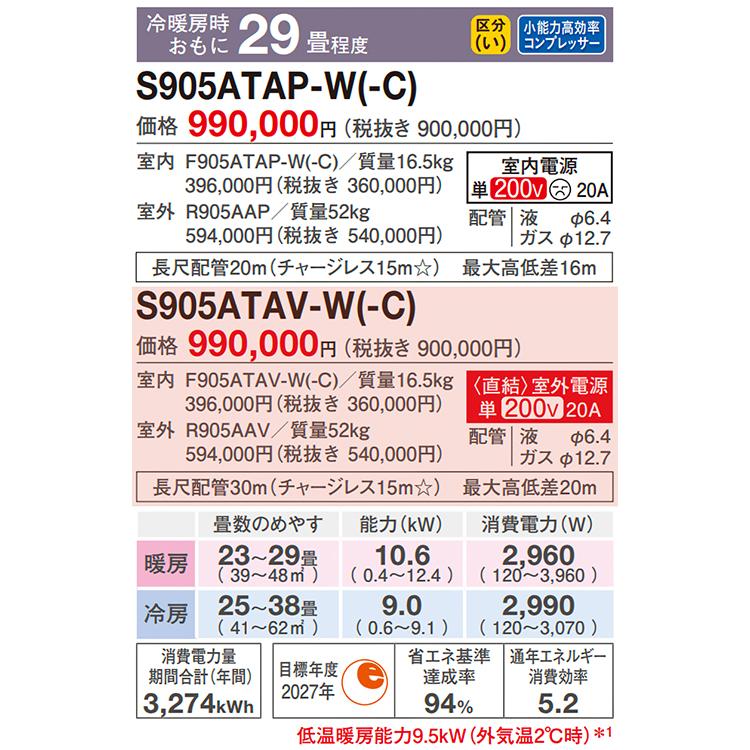 ダイキン（DAIKIN） エアコン おもに29畳 室外電源タイプ AXシリーズ