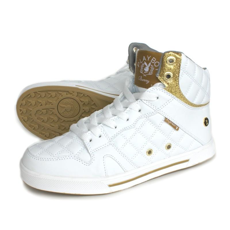 プレイボーイ PLAYBOY プレイボーイ ハイカットスニーカー PB2001 WHITE/GOLD ホワイト/ゴールド