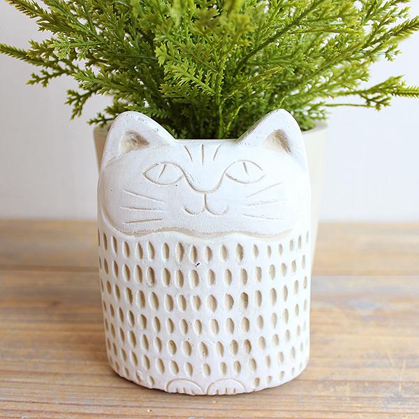 アフリカンキャット ゴールドクレスト 猫鉢 33cm 造花 観葉植物 ミニ