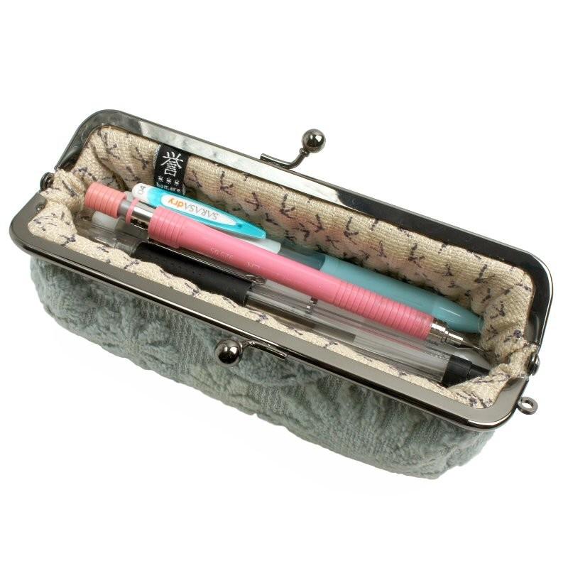 がま口 ペンケース メガネケース｜別珍生地 綿 麻 キルトスポンジ｜誉