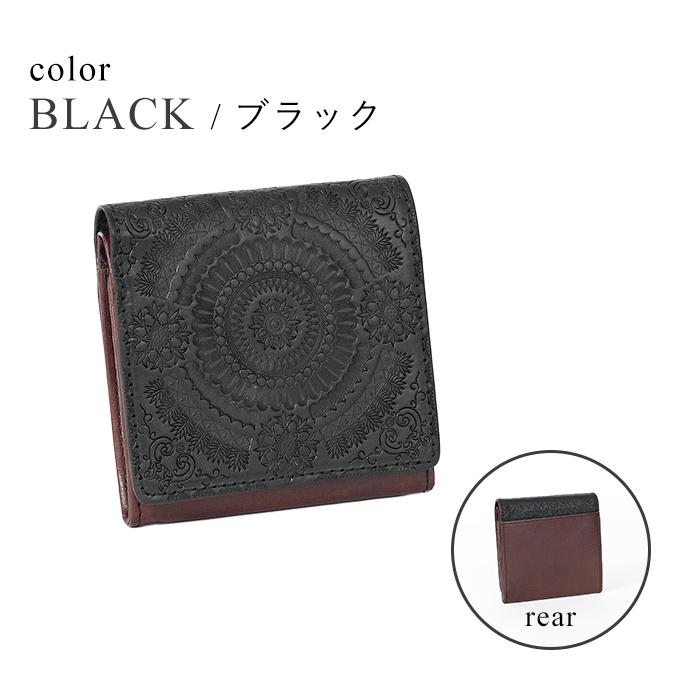 pacca pacca（パッカパッカ） アラベスク 二つ折り財布 コンパクト財布 ボックス型小銭れ 牛革 馬革 本革 総柄 小さい 経年変化 ...