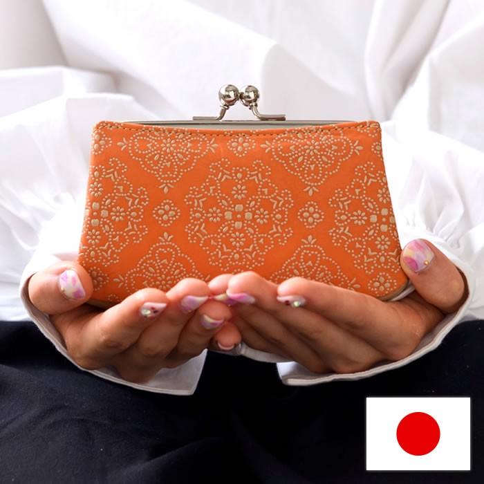 財布 レディース 親子がま口財布 カード入れ 小銭入れ 本革 日本製 国産 革財布 牛革  レース柄 レースフラワー isuru JAPON isuru JAPON（イスルジャポン） 財布 レディース 親子がま口財布 小銭