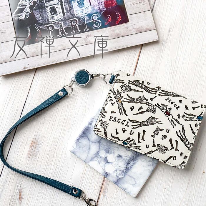 友禅文庫 リール付き二つ折りパスケース パスケース 定期入れ カード