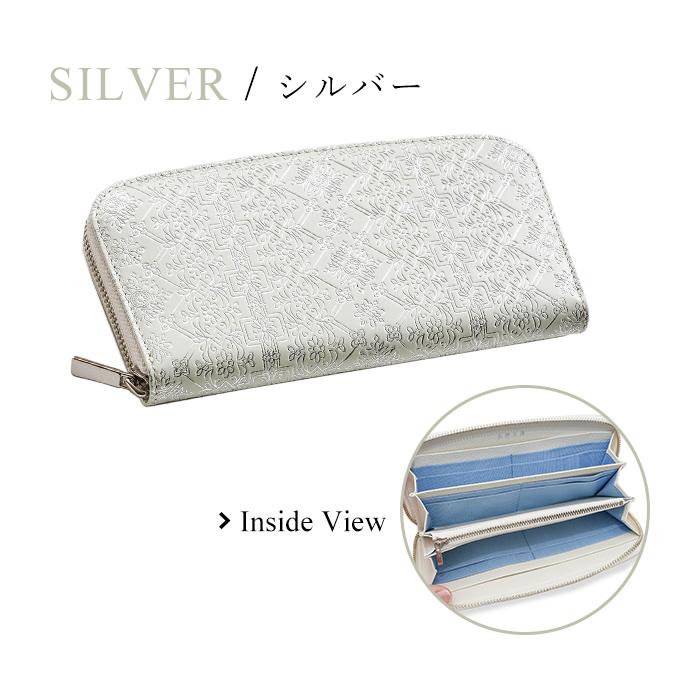 友禅文庫 ラウンドファスナー長財布 長財布 日本製 手作業 花柄 白