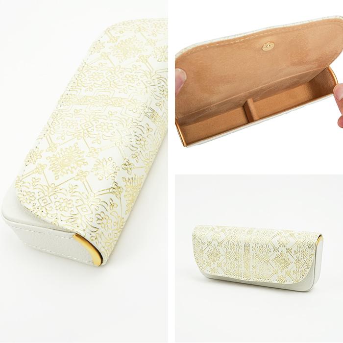 友禅文庫 メガネケース  眼鏡入れ サングラスケース  日本製 手作業 花柄 白 おしゃれ メガネクロス付 革 プレゼント  誕生日 母の日  Lumiere【リュミエール】 友禅文庫 メガネケース 眼鏡入れ サングラスケース 日本製 手作業 花柄