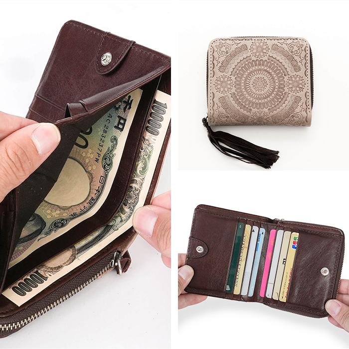 pacca pacca アラベスク ラウンドファスナー二つ折り財布 二つ折り財布 ファスナー財布 コンパクト財布 牛革 馬革 本革 型押し 総柄 小さい 小型化 ジッパー 経年変化 おしゃれ 模様 柔らかい メンズ レディース プレゼント ギフト pacca pacca（パッカパッカ） アラベスク ラウンドファスナー二つ折り