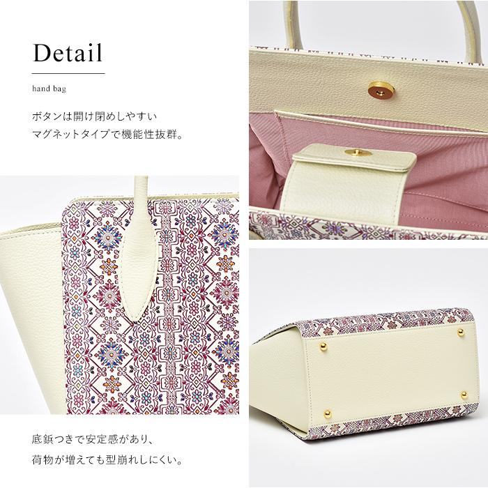 バッグ ハンドバッグ マグネット レディース 本革 日本製 きれい上品 かわいい 式典 フォーマル 花柄 フラワーガーデン 友禅文庫 母の日 ギフト プレゼントの画像