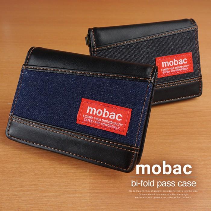 パスケース メンズ 定期入れ 二つ折り 横 デニム カジュアル 普段使い モバック Mobac 国際ブランド