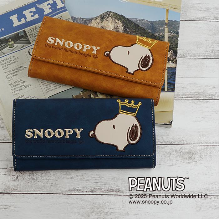 SNOOPY（スヌーピー） 財布 長財布 フラップタイプ かぶせ 刺繍 王冠